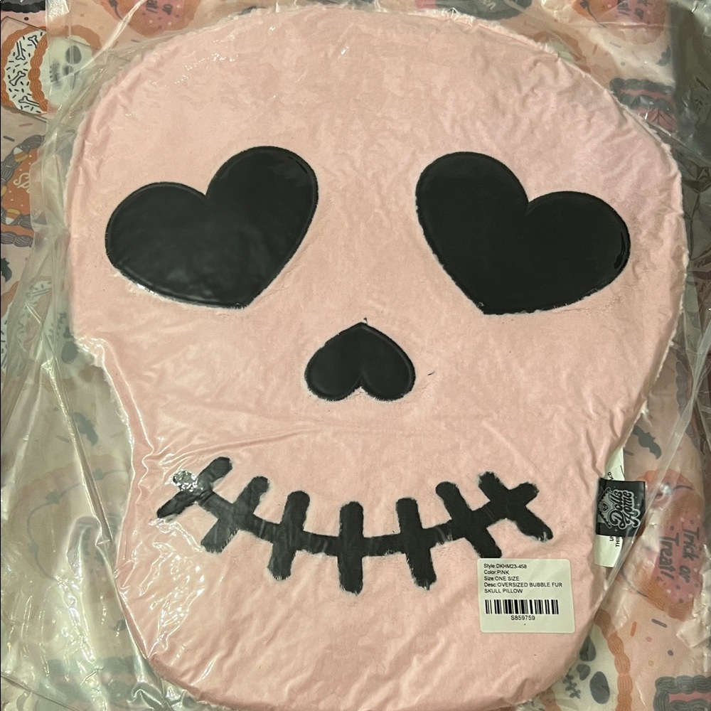 BNWT Dolls Kill Dolls Home Reversible Pink and Black Skull Pillow
